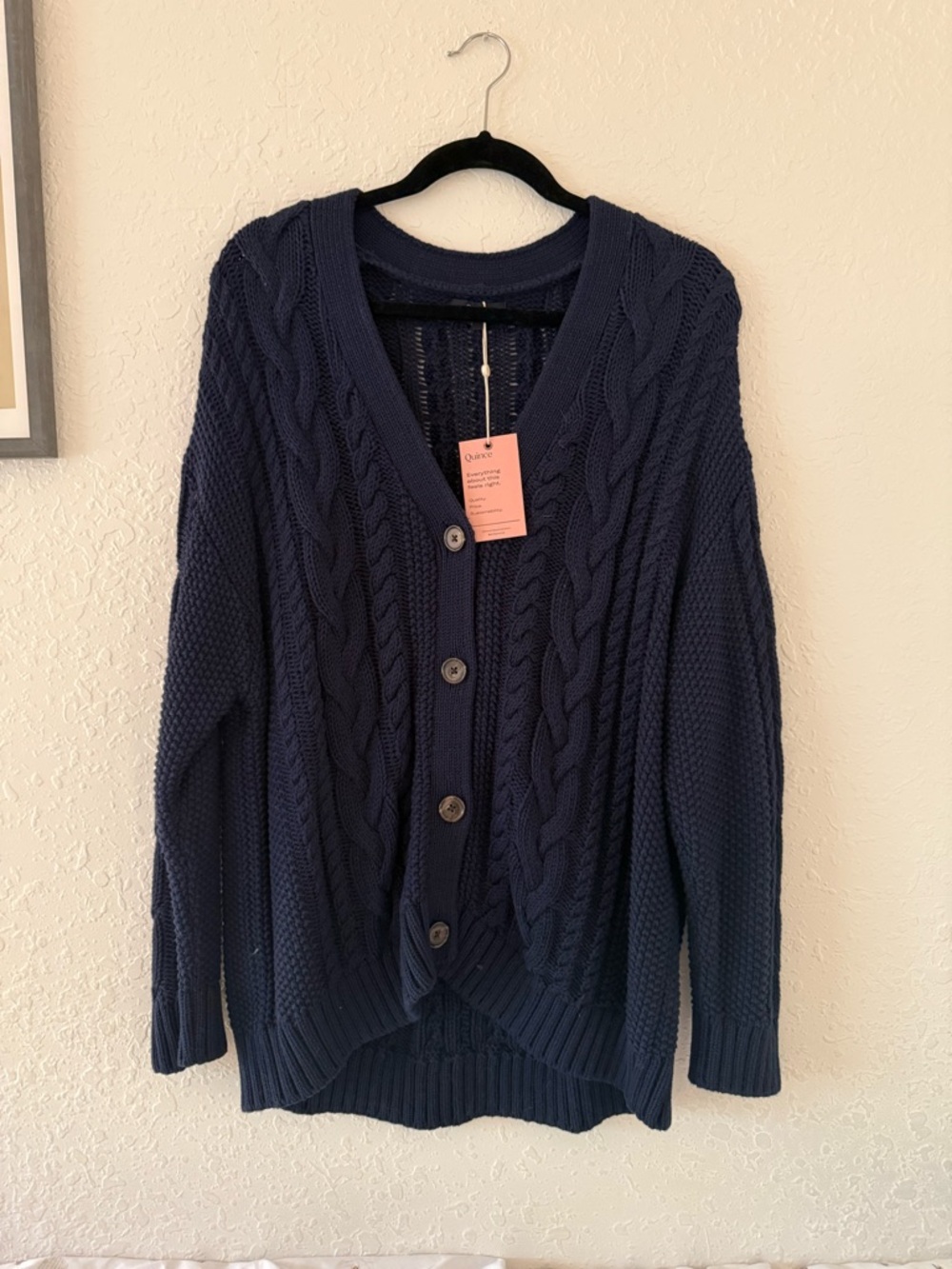 Quince Organic Cotton Cable Knit Button-Front Cardigan